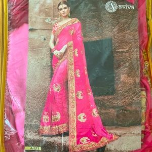 Hot Pink & Gold Aviva Saree